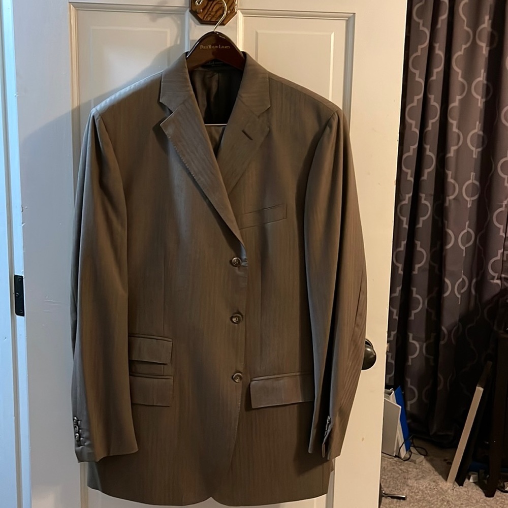 POLO by RALPH LAUREN Tan & Brown Pinstripe Virgin Wool Notch Lapel Suit